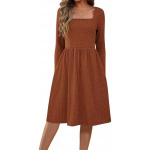 ZEAGOO Women Dresses Spring Fall 2026 Sweater Dress Long Sleeve Casual Knit Dresses with Pockets(Caramel)