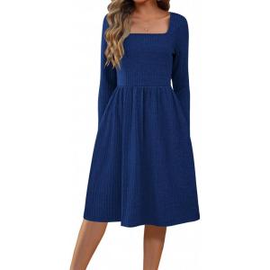 ZEAGOO Women Dresses Spring Fall 2026 Sweater Dress Long Sleeve Casual Knit Dresses with Pockets(Navy Blue)