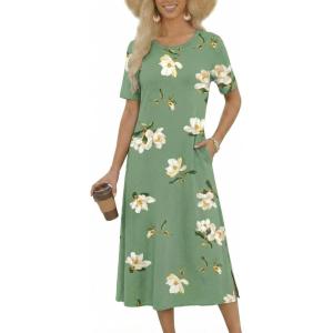 ZEAGOO Women Summer Dress Casual Beach Dress Floral Maxi Split Long Dress 2026 Vacation Dress(02 Geeen)