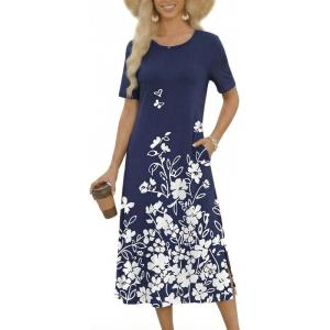 ZEAGOO Women Summer Dress Casual Beach Dress Floral Maxi Split Long Dress 2026 Vacation Dress(02 Navy)