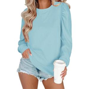 Zeagoo Christmas Long Sleeve Shirts for Women Winter 2025 Ladies Tops and Blouses Casual Fashion Clothing(A03 – Sky Blue)