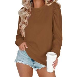Zeagoo Christmas Long Sleeve Shirts for Women Winter 2025 Ladies Tops and Blouses Casual Fashion Clothing(Brown)