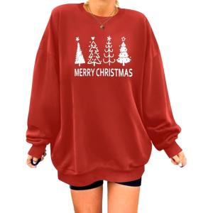 Zeagoo Christmas Sweatshirt for Women Crewneck Christmas Tree Long Sleeve Shirt Xmas Holiday Party Pullover Sweater Tops(02red-christmas Tree)