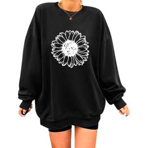 Zeagoo Christmas Sweatshirt for Women Crewneck Christmas Tree Long Sleeve Shirt Xmas Holiday Party Pullover Sweater Tops(Black-daisy)