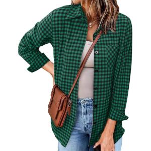 Zeagoo Long Sleeve Plaid Shirt for Women Button Down Shirts Buffalo Shackets Business Casual Blouses(Green 490)