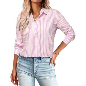 Zeagoo Striped Button Down Shirts for Women Casual Loose Long Sleeve Shirts Business Work Tunic Top