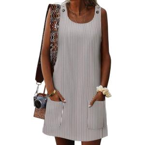 Zeagoo Summer Dress for Women Sleeveless Tank Dress with Pockets Casual Short A Line Dress Crewneck Sundress 2025(Black Stripe)