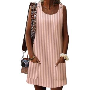 Zeagoo Summer Dress for Women Sleeveless Tank Dress with Pockets Casual Short A Line Dress Crewneck Sundress 2025(Dustypink Stripe)