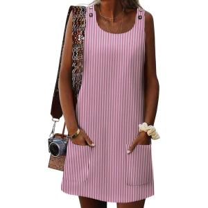 Zeagoo Summer Dress for Women Sleeveless Tank Dress with Pockets Casual Short A Line Dress Crewneck Sundress 2025(Hotpink Stripe)