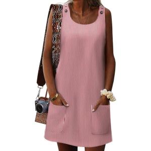 Zeagoo Summer Dress for Women Sleeveless Tank Dress with Pockets Casual Short A Line Dress Crewneck Sundress 2025(Red Stripe)
