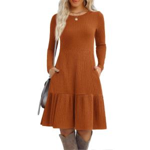 Zeagoo Summer Dresses for Women 2025 Cotton Button Down Short Sleeve Tshirt Dresses Casual Mini Beach Dress(Caramel Color)