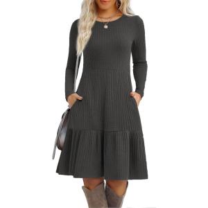 Zeagoo Summer Dresses for Women 2025 Cotton Button Down Short Sleeve Tshirt Dresses Casual Mini Beach Dress(Dark Grey)