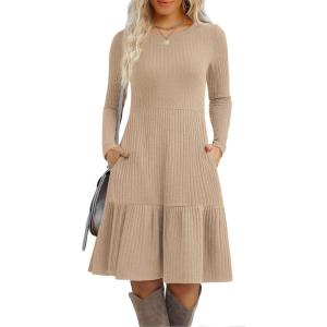 Zeagoo Summer Dresses for Women 2025 Cotton Button Down Short Sleeve Tshirt Dresses Casual Mini Beach Dress(Khaki)