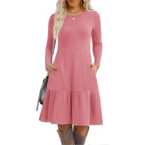 Zeagoo Summer Dresses for Women 2025 Cotton Button Down Short Sleeve Tshirt Dresses Casual Mini Beach Dress(Pink)