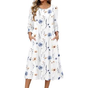 Zeagoo Summer Dresses for Women 2026 3/4 Sleeve Dress for Women Floral Midi Dresses for Casual Womens Dresses with Pockets(Floral-bf290)