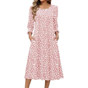 Zeagoo Summer Dresses for Women 2026 3/4 Sleeve Dress for Women Floral Midi Dresses for Casual Womens Dresses with Pockets(Floral-jh589)