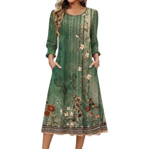 Zeagoo Summer Dresses for Women 2026 3/4 Sleeve Dress for Women Floral Midi Dresses for Casual Womens Dresses with Pockets(Floral-mz840)