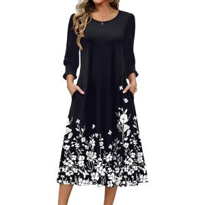 Zeagoo Summer Dresses for Women 2026 3/4 Sleeve Dress for Women Floral Midi Dresses for Casual Womens Dresses with Pockets(Floral-sf100)