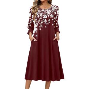 Zeagoo Summer Dresses for Women 2026 3/4 Sleeve Dress for Women Floral Midi Dresses for Casual Womens Dresses with Pockets(Floral-sf186)