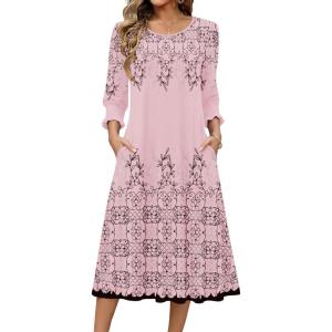 Zeagoo Summer Dresses for Women 2026 3/4 Sleeve Dress for Women Floral Midi Dresses for Casual Womens Dresses with Pockets(Floral-sf292)