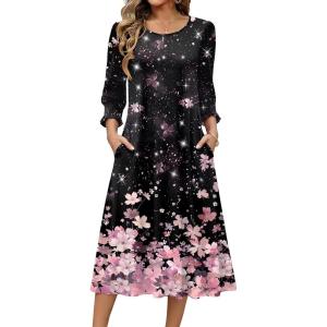 Zeagoo Summer Dresses for Women 2026 3/4 Sleeve Dress for Women Floral Midi Dresses for Casual Womens Dresses with Pockets(Floral-sf31)
