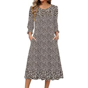 Zeagoo Summer Dresses for Women 2026 3/4 Sleeve Dress for Women Floral Midi Dresses for Casual Womens Dresses with Pockets(Floral-xh526)