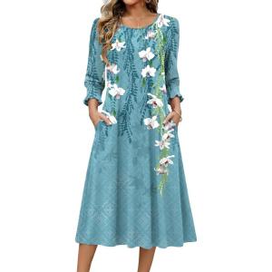 Zeagoo Summer Dresses for Women 2026 3/4 Sleeve Dress for Women Floral Midi Dresses for Casual Womens Dresses with Pockets(Floral-zw89)