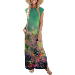 Zeagoo Summer Dresses for Women 2026 Black Long Maxi Sundresses Loose Split Wrinkle-Free Beach Travel Vacation Clothes(Cx322)