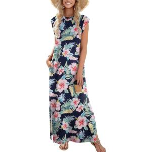 Zeagoo Summer Dresses for Women 2026 Black Long Maxi Sundresses Loose Split Wrinkle-Free Beach Travel Vacation Clothes(Hf60)