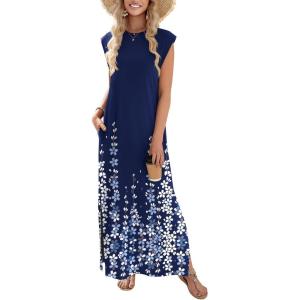 Zeagoo Summer Dresses for Women 2026 Black Long Maxi Sundresses Loose Split Wrinkle-Free Beach Travel Vacation Clothes(Sf119)