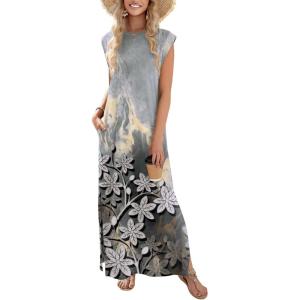 Zeagoo Summer Dresses for Women 2026 Black Long Maxi Sundresses Loose Split Wrinkle-Free Beach Travel Vacation Clothes(Sf312)