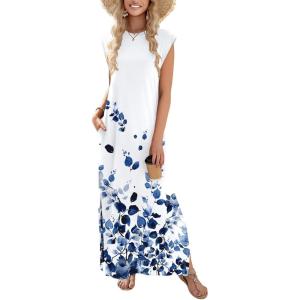 Zeagoo Summer Dresses for Women 2026 Black Long Maxi Sundresses Loose Split Wrinkle-Free Beach Travel Vacation Clothes(Wf118)
