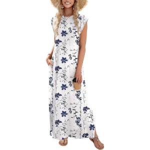 Zeagoo Summer Dresses for Women 2026 Black Long Maxi Sundresses Loose Split Wrinkle-Free Beach Travel Vacation Clothes(Xh462)