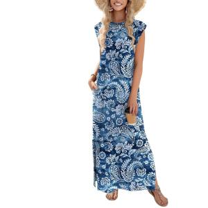 Zeagoo Summer Dresses for Women 2026 Black Long Maxi Sundresses Loose Split Wrinkle-Free Beach Travel Vacation Clothes(Yg8)