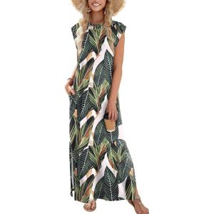 Zeagoo Summer Dresses for Women 2026 Black Long Maxi Sundresses Loose Split Wrinkle-Free Beach Travel Vacation Clothes(Zw792)