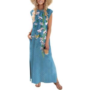 Zeagoo Summer Dresses for Women 2026 Black Long Maxi Sundresses Loose Split Wrinkle-Free Beach Travel Vacation Clothes(Zw89)