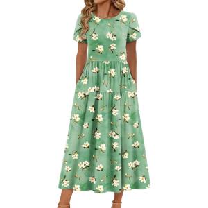Zeagoo Summer Dresses for Women 2026 Maxi Bohemian Floral Short Sleeve Long Dress Casual Flowy Tired Beach Sundress(01-bf49)