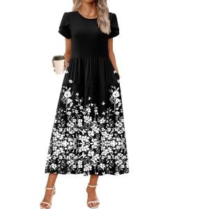 Zeagoo Summer Dresses for Women 2026 Maxi Bohemian Floral Short Sleeve Long Dress Casual Flowy Tired Beach Sundress(Sf100)