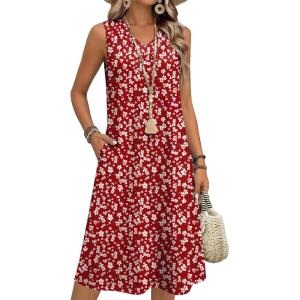 Zeagoo Summer Dresses for Women 2026 Sleeveless V Neck Casual Midi Tank Dress Beach Vacation Sundresses with Pockets(Bf284)