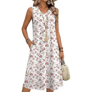 Zeagoo Summer Dresses for Women 2026 Sleeveless V Neck Casual Midi Tank Dress Beach Vacation Sundresses with Pockets(Bf310)
