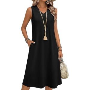 Zeagoo Summer Dresses for Women 2026 Sleeveless V Neck Casual Midi Tank Dress Beach Vacation Sundresses with Pockets(Black)
