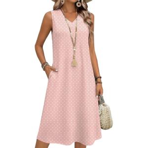 Zeagoo Summer Dresses for Women 2026 Sleeveless V Neck Casual Midi Tank Dress Beach Vacation Sundresses with Pockets(Jh1)