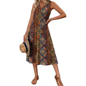 Zeagoo Summer Dresses for Women 2026 Sleeveless V Neck Casual Midi Tank Dress Beach Vacation Sundresses with Pockets(Mz721)