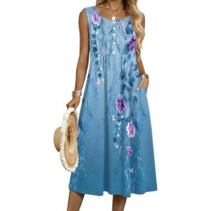 Zeagoo Summer Dresses for Women Flowy Aline Casual Midi Tank Dress Beach Boho Vacation Sundresses Shift Dress with Pockets(01 Blue Floral)