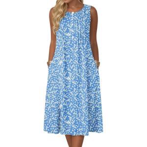 Zeagoo Summer Dresses for Women Flowy Aline Casual Midi Tank Dress Beach Boho Vacation Sundresses Shift Dress with Pockets(Blue)