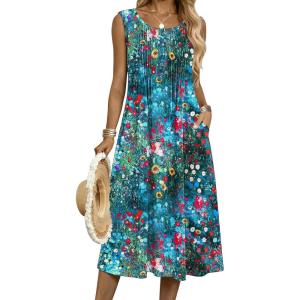 Zeagoo Summer Dresses for Women Flowy Aline Casual Midi Tank Dress Beach Boho Vacation Sundresses Shift Dress with Pockets(Colorful)