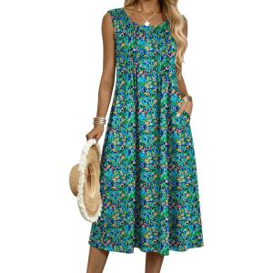 Zeagoo Summer Dresses for Women Flowy Aline Casual Midi Tank Dress Beach Boho Vacation Sundresses Shift Dress with Pockets(Cx338)
