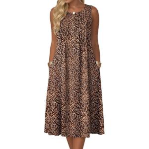 Zeagoo Summer Dresses for Women Flowy Aline Casual Midi Tank Dress Beach Boho Vacation Sundresses Shift Dress with Pockets(Leopard Print)