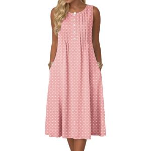 Zeagoo Summer Dresses for Women Flowy Aline Casual Midi Tank Dress Beach Boho Vacation Sundresses Shift Dress with Pockets(Pink Dot)