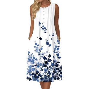 Zeagoo Summer Dresses for Women Flowy Aline Casual Midi Tank Dress Beach Boho Vacation Sundresses Shift Dress with Pockets(White Floral)